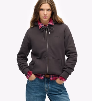 Hoodie met Borgvoering en Rits Bruin Grootte: 36